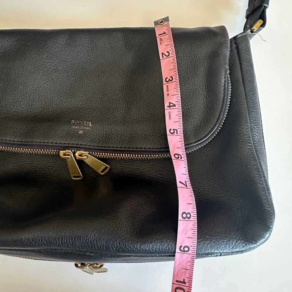 Fossil Black Leather Foldover Zip Around Bag Pebbled Flap Purse Boho Slouchy - Picture 12 of 13